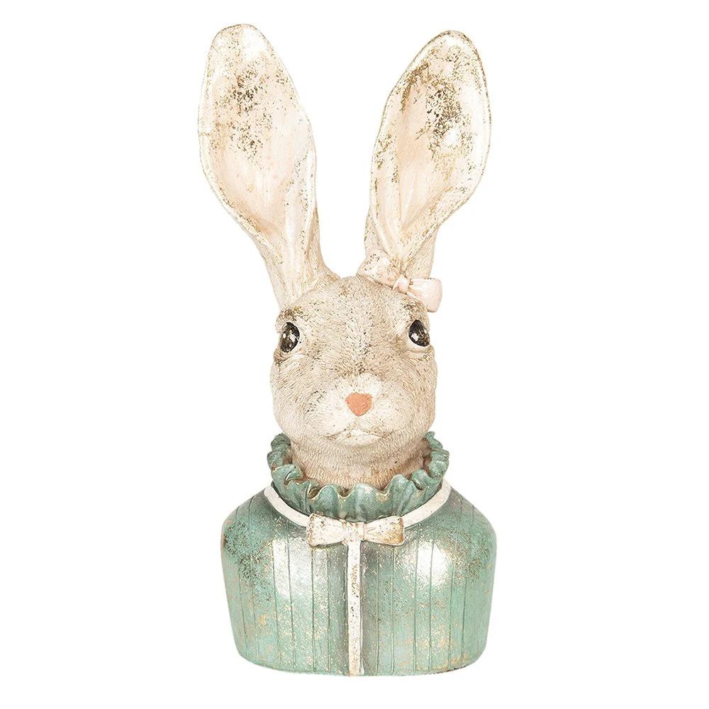 Image rabbit 17 cm beige green polyresin home accessories by Clayre & Eef.