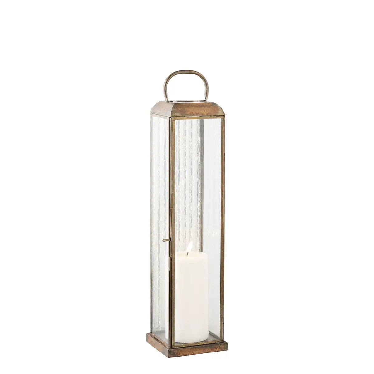 Herslev Lantern, glass/metal, antique brass look, 12x12x49 cm by EMIRELLE