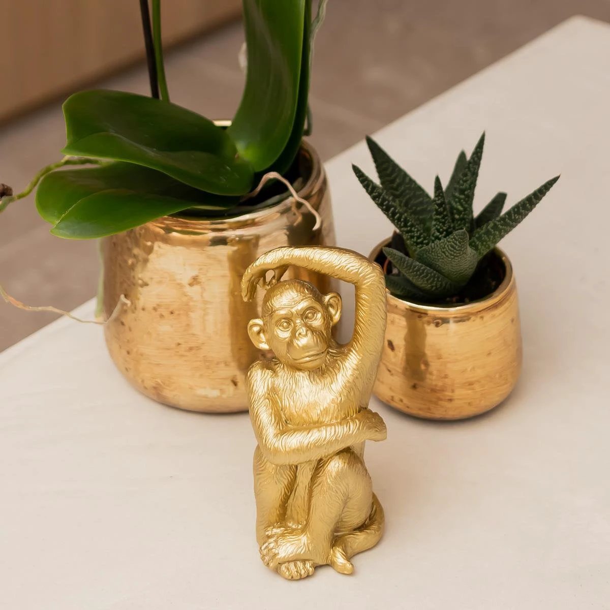Hummingbird Home | Ornament - Decoration statue Sitting Monkey - Gold by Kolibri Company