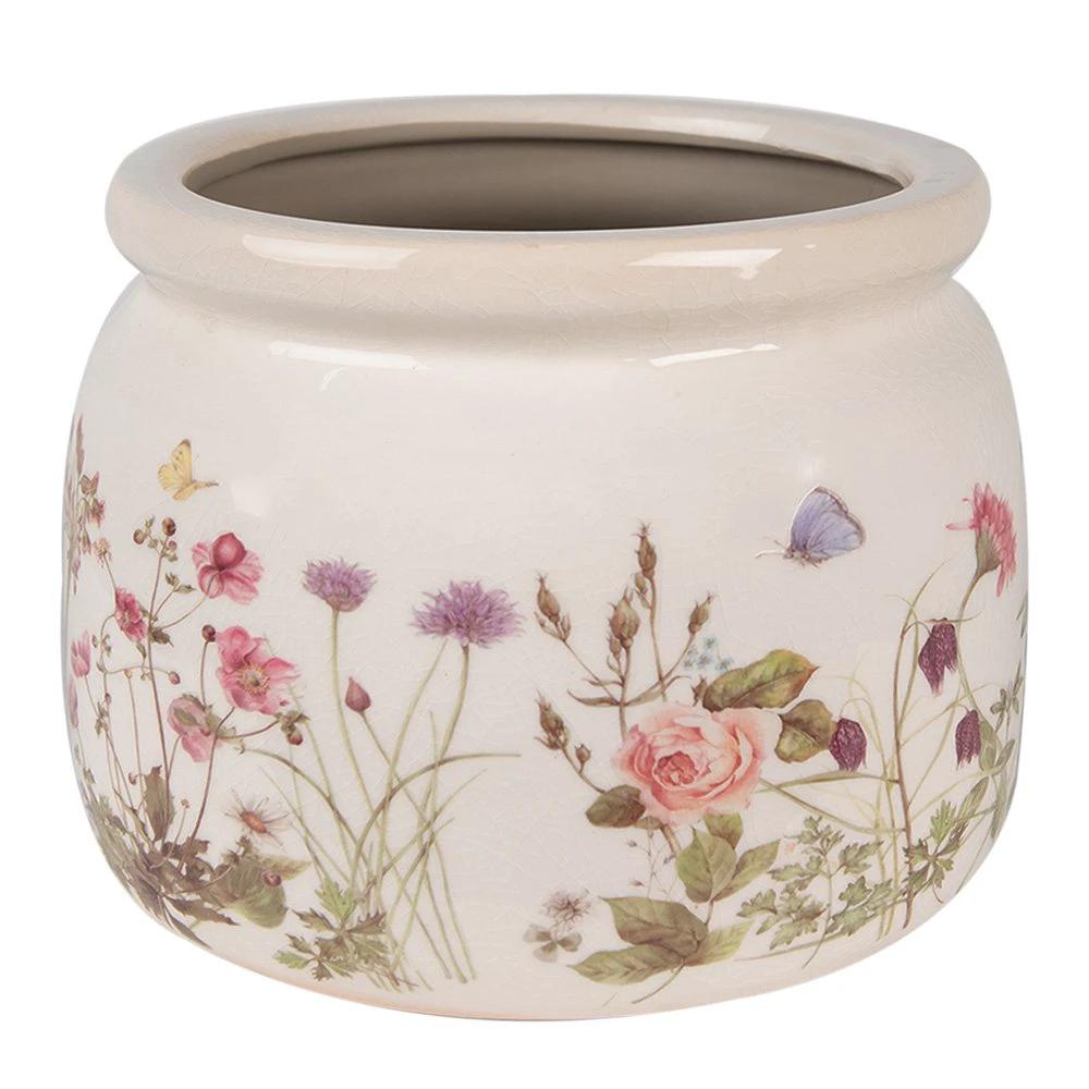Blumentopf Ø 20x15 cm beige-rosa Keramik-Blumentopf für innen von Clayre & Eef.
