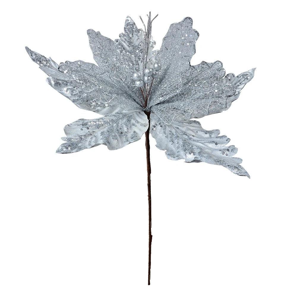 Artificial plant Christmas star Ø 45x57 cm Silver-coloured Plastic Christmas decoration by Clayre & Eef.