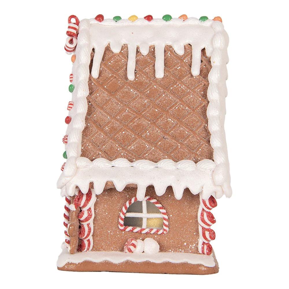 Lebkuchenhaus mit LED 13x13x18 cm braun-weiß aus Kunststoff von Clayre & Eef.