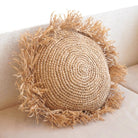 Round Boho Cushion with Fringes Decorative Cushion Ø40/50 cm Throw Pillow made from Raffia Sofa Cushion with Filling TARAKAN beige by Soeji