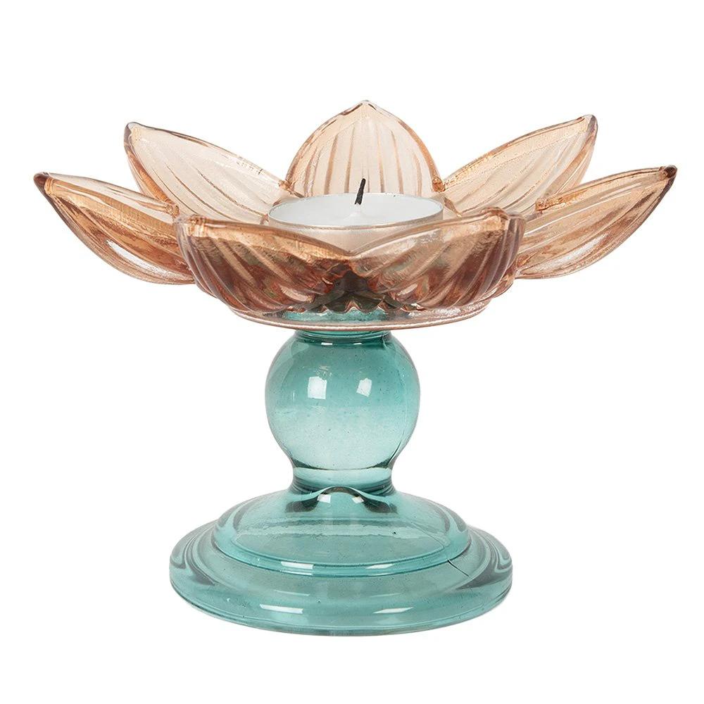 Tea light holder Ø 14x10 cm orange glass by Clayre & Eef.