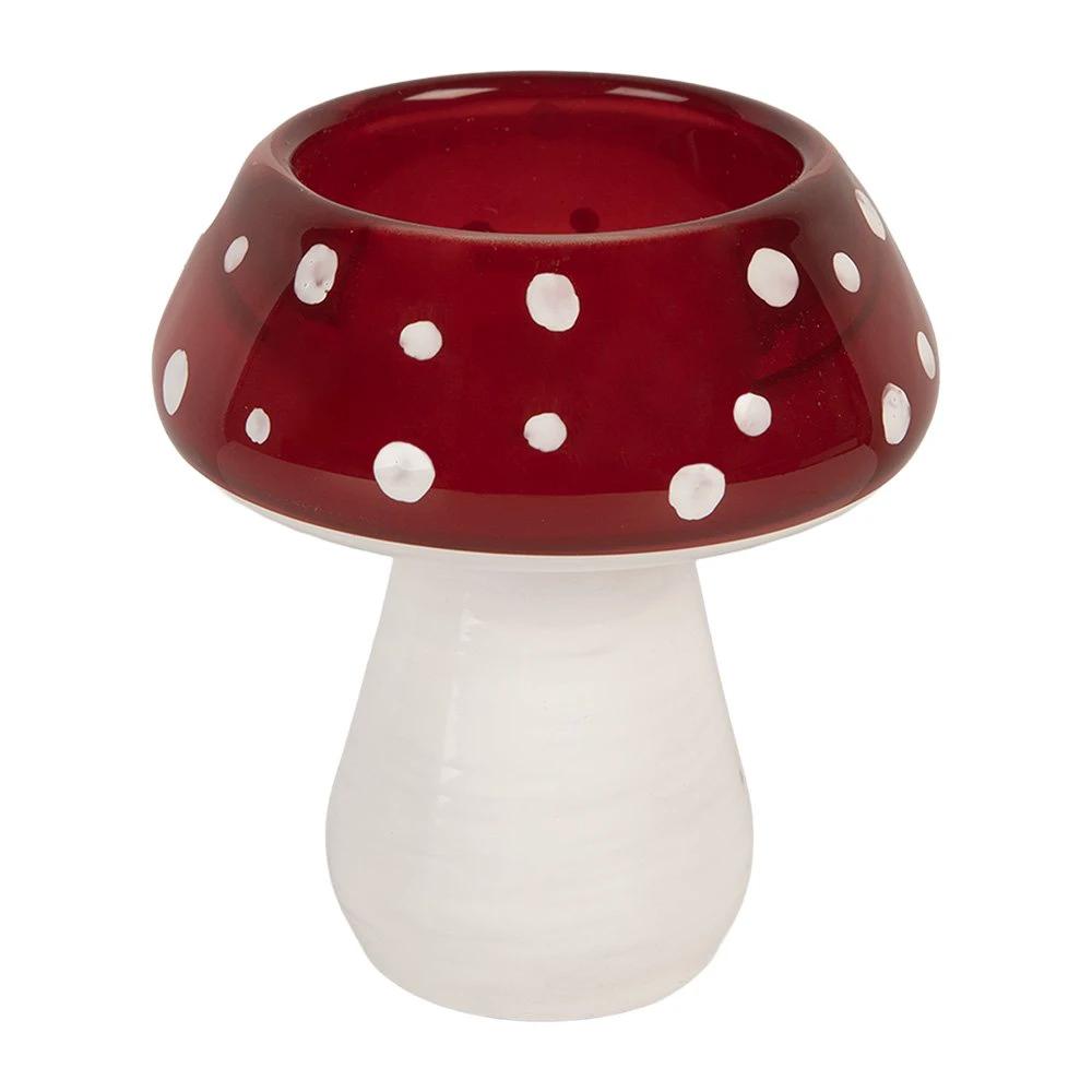 Tea light holder Mushroom Ø 7x7 cm Red White Glass by Clayre & Eef.