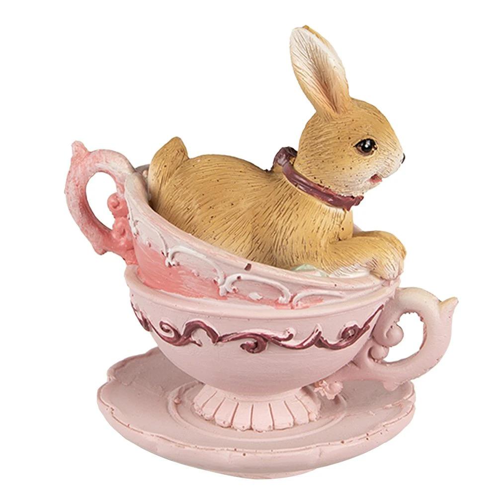 Rabbit statue 9 cm Brown Pink Polyresin by Clayre & Eef.