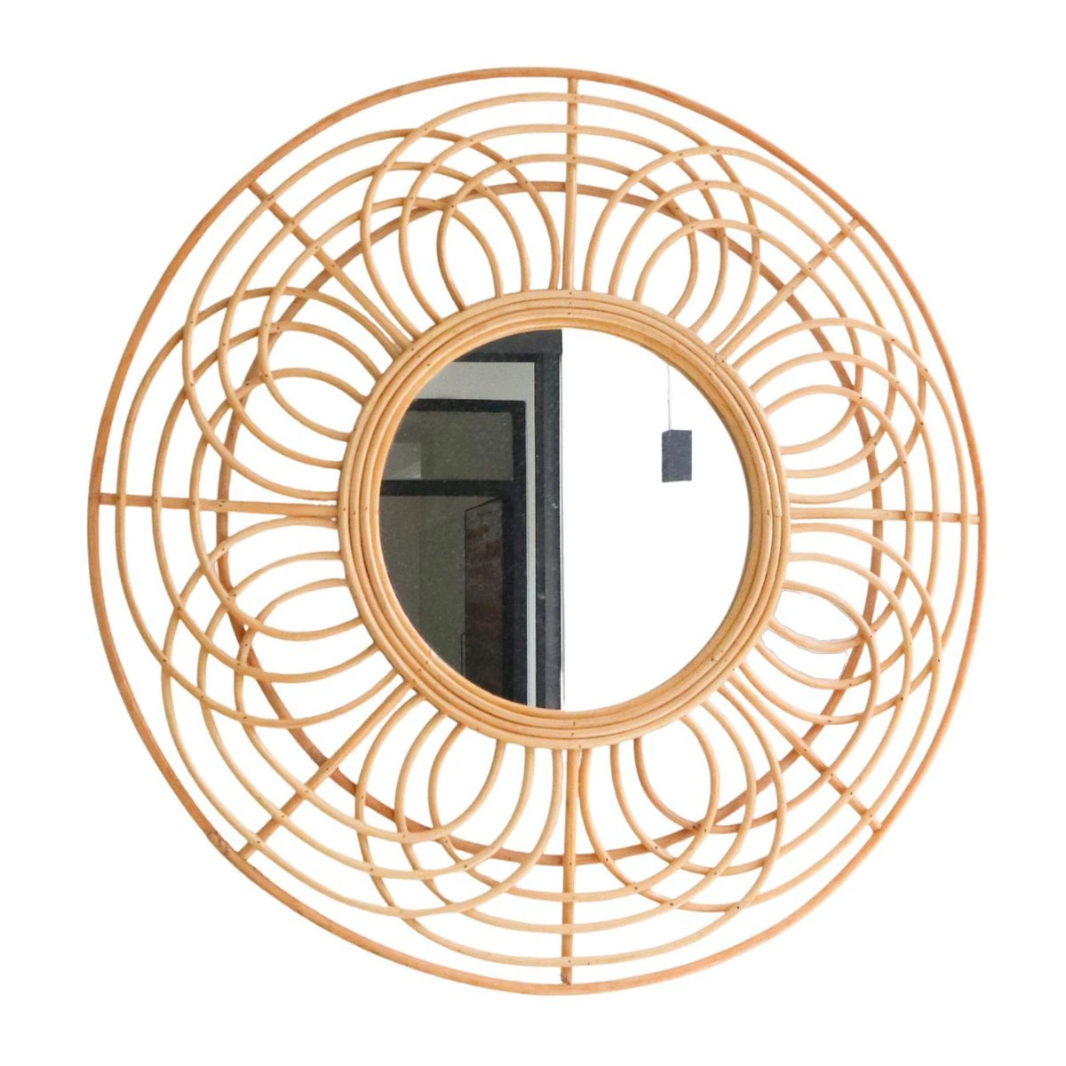 Round Rattan Mirror 58 cm | Handmade Boho Wall Mirror PUTUK by Soeji