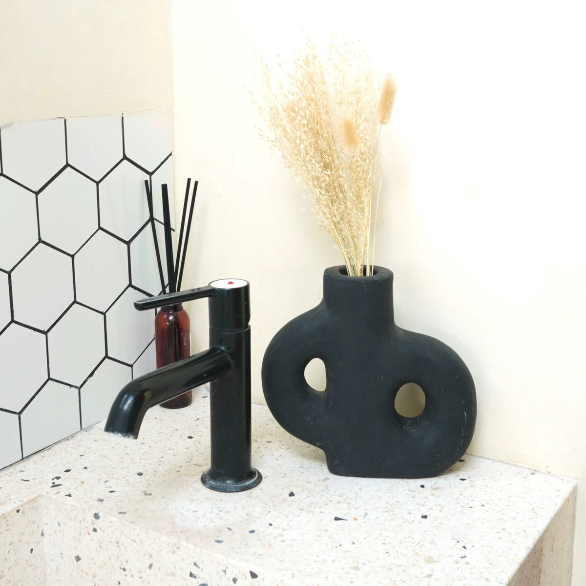 Vase Black Small Decorative Vase Hand Cast from Clay for Dried or Fresh Flowers LEMBAH by Soeji