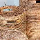 Large Laundry Basket with Lid – Woven Round Basket – Brown Boho Storage Basket – Decorative Rattan Basket (2 sizes Ø 36/40 cm) SARI (brown) by Soeji