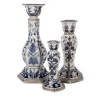 Candlestick Ø 15x28 cm White Blue Porcelain by Clayre & Eef.