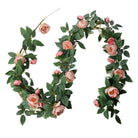 Artificial flower garland 150 cm pink green plastic roses by Clayre & Eef.