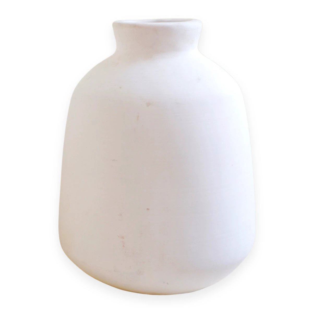Vase White Small Round Decorative Vase for Dried or Fresh Flowers Hand Cast from Clay with BAWA by Soeji