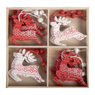Weihnachtsanhänger-Set mit 12 Rentieren, 13x13 cm, rotes Holz von Clayre & Eef.