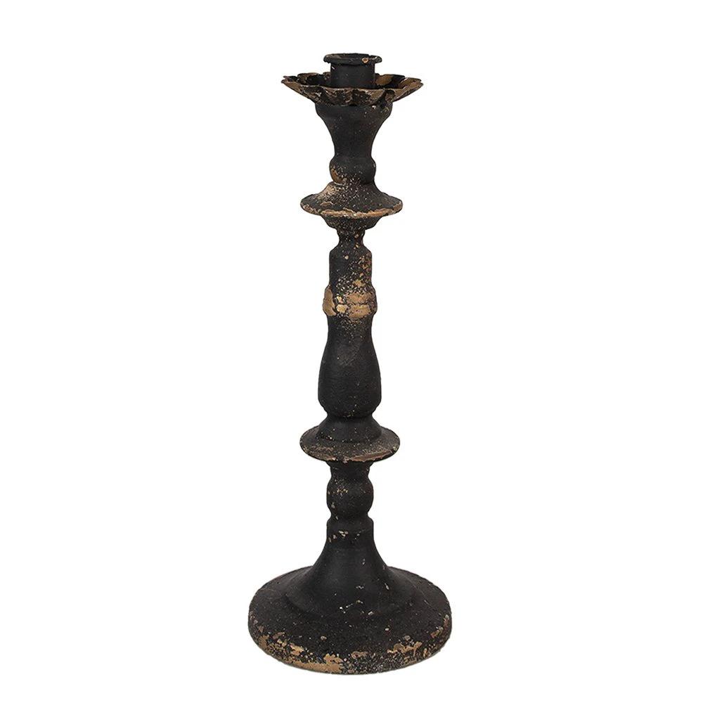 Candlestick 30 cm Black Gold-colored Iron Candle Stand by Clayre & Eef.