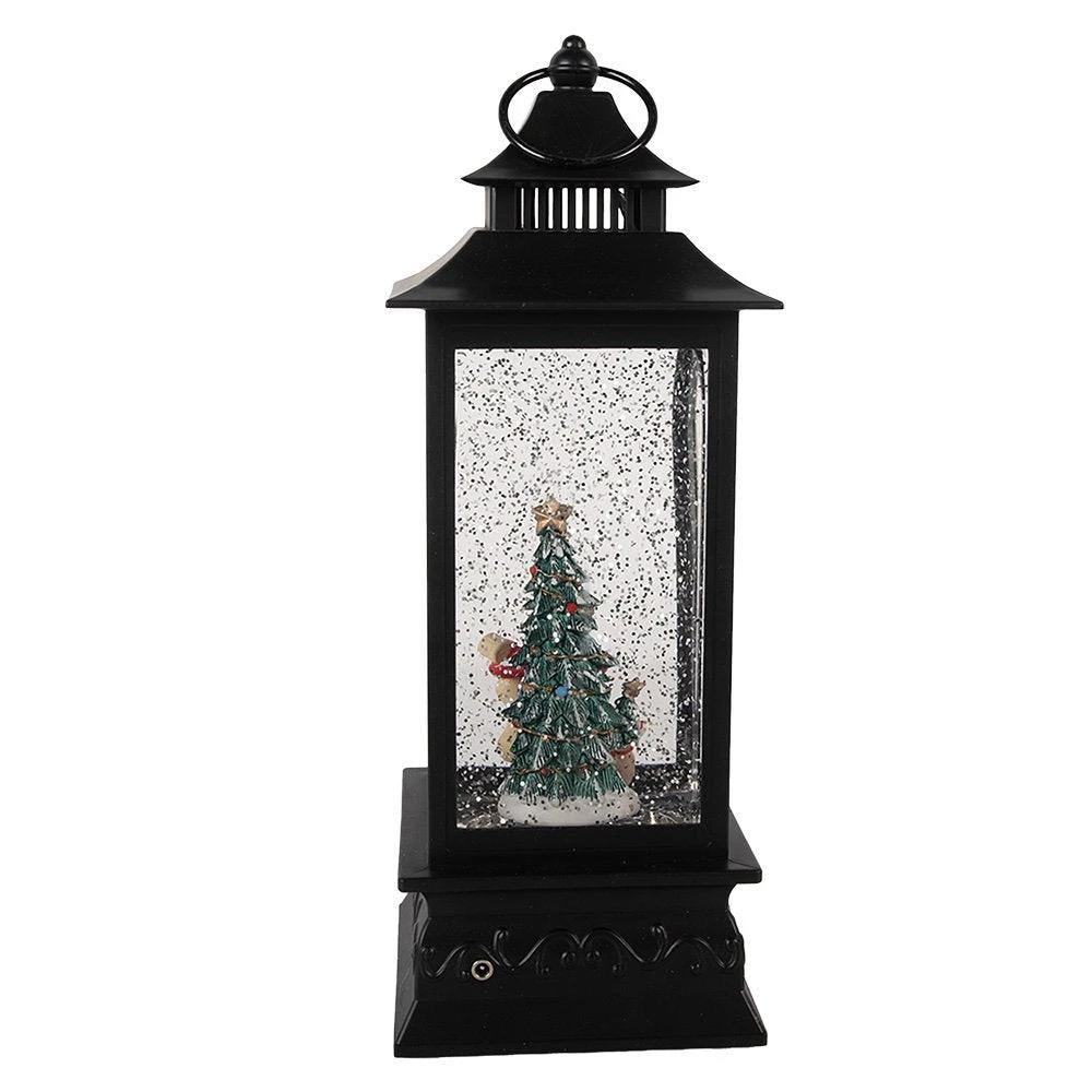 Weihnachtsdekoration mit LED-Beleuchtung und Musik 10x10x28 cm schwarzer Kunststoff von Clayre & Eef.