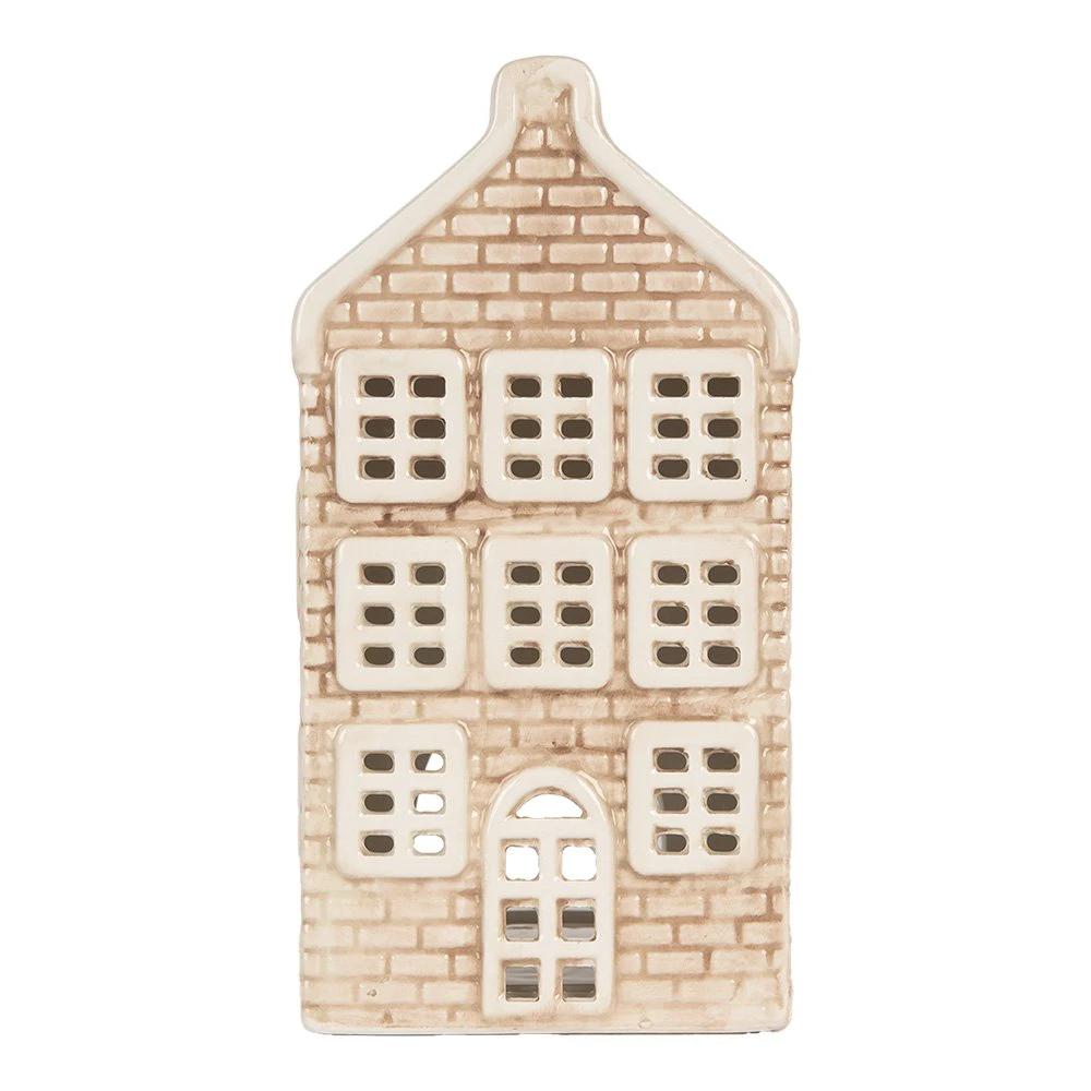 Tea light holder House 9x10x19 cm Beige Ceramic by Clayre & Eef.