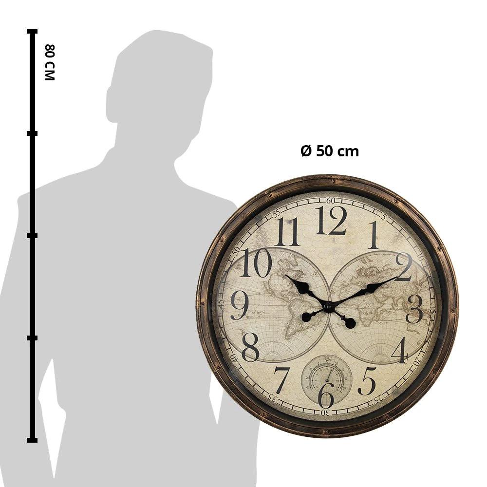 Wall clock Ø 50x5 cm Brown Beige Plastic World Map Wall Clock by Clayre & Eef.