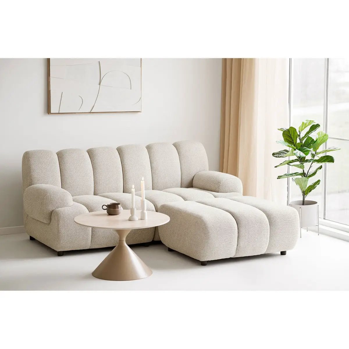 Annecy Coffee table, ceramic table top/steel, travertine/sand, ø70x41 cm by EMIRELLE