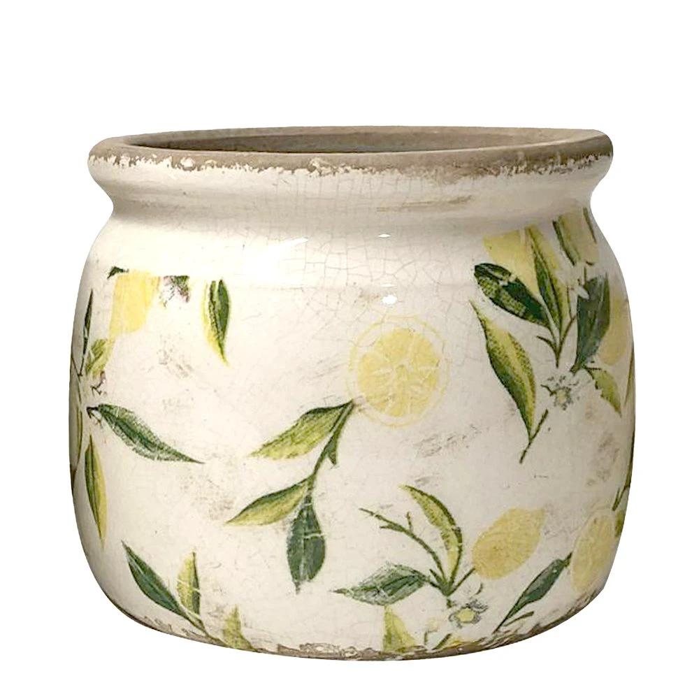 Blumentopf Ø 15x13 cm gelbgrün Keramik Zitronen-Blumentopf für den Innenbereich von Clayre & Eef.