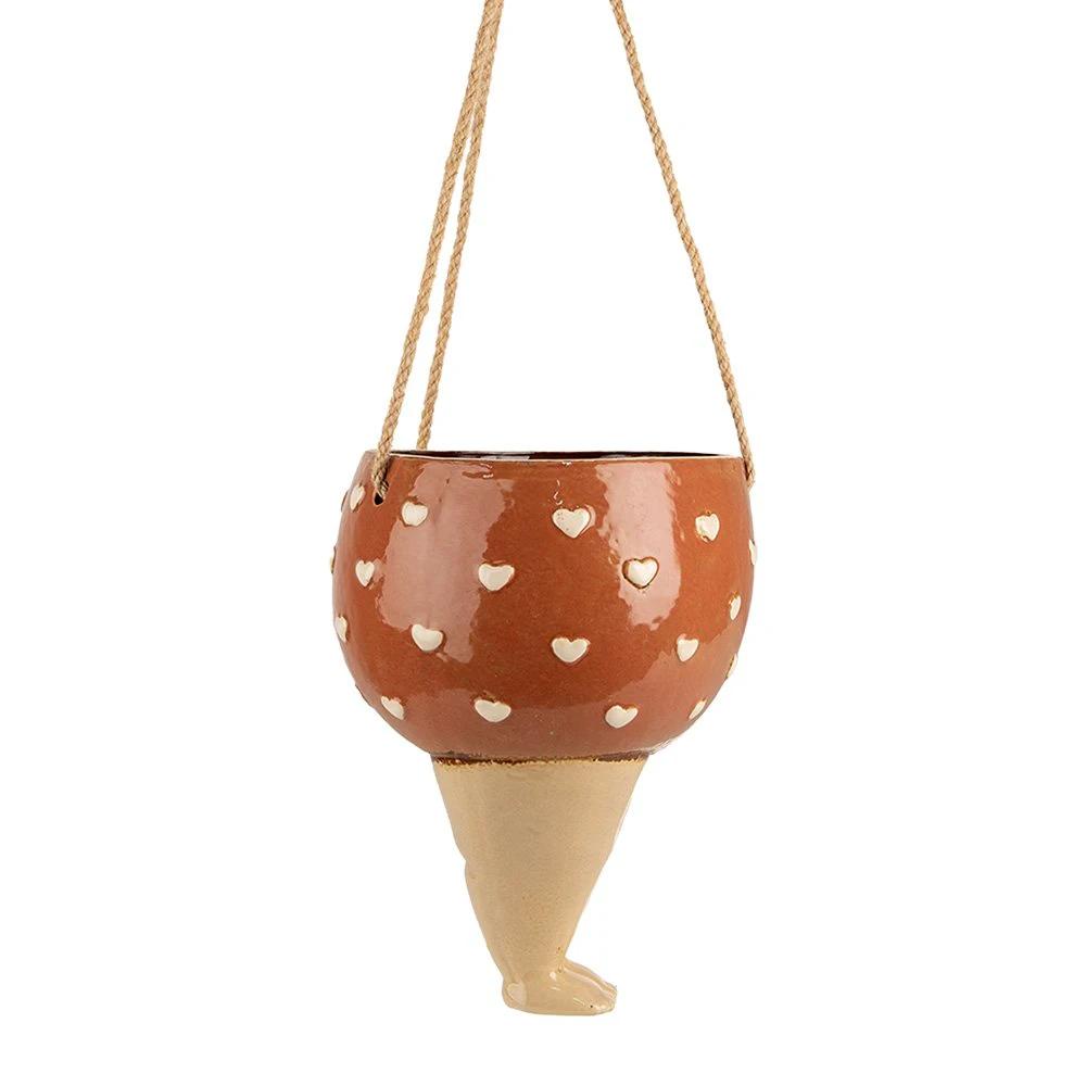 Plant Hanger 17x15x20 cm Pink Beige Ceramic Woman Flower Pot by Clayre & Eef.