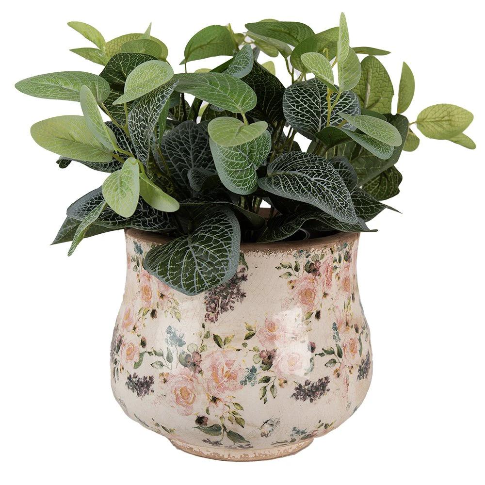 Blumentopf Ø 22x18 cm Beige-Rosa Keramikblume Blumentopf für den Innenbereich von Clayre & Eef.