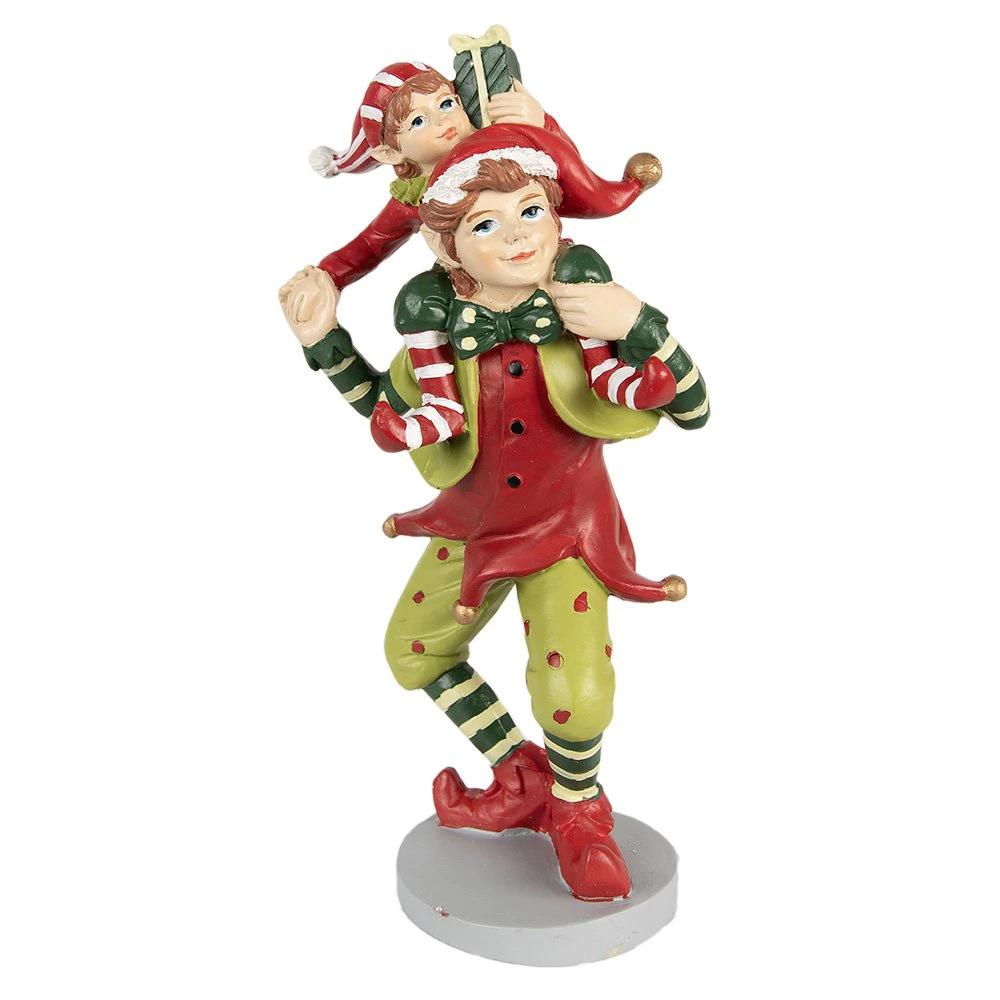 Christmas Decoration Statue Elf 19 cm Red Green Polyresin Christmas Figures by Clayre & Eef.