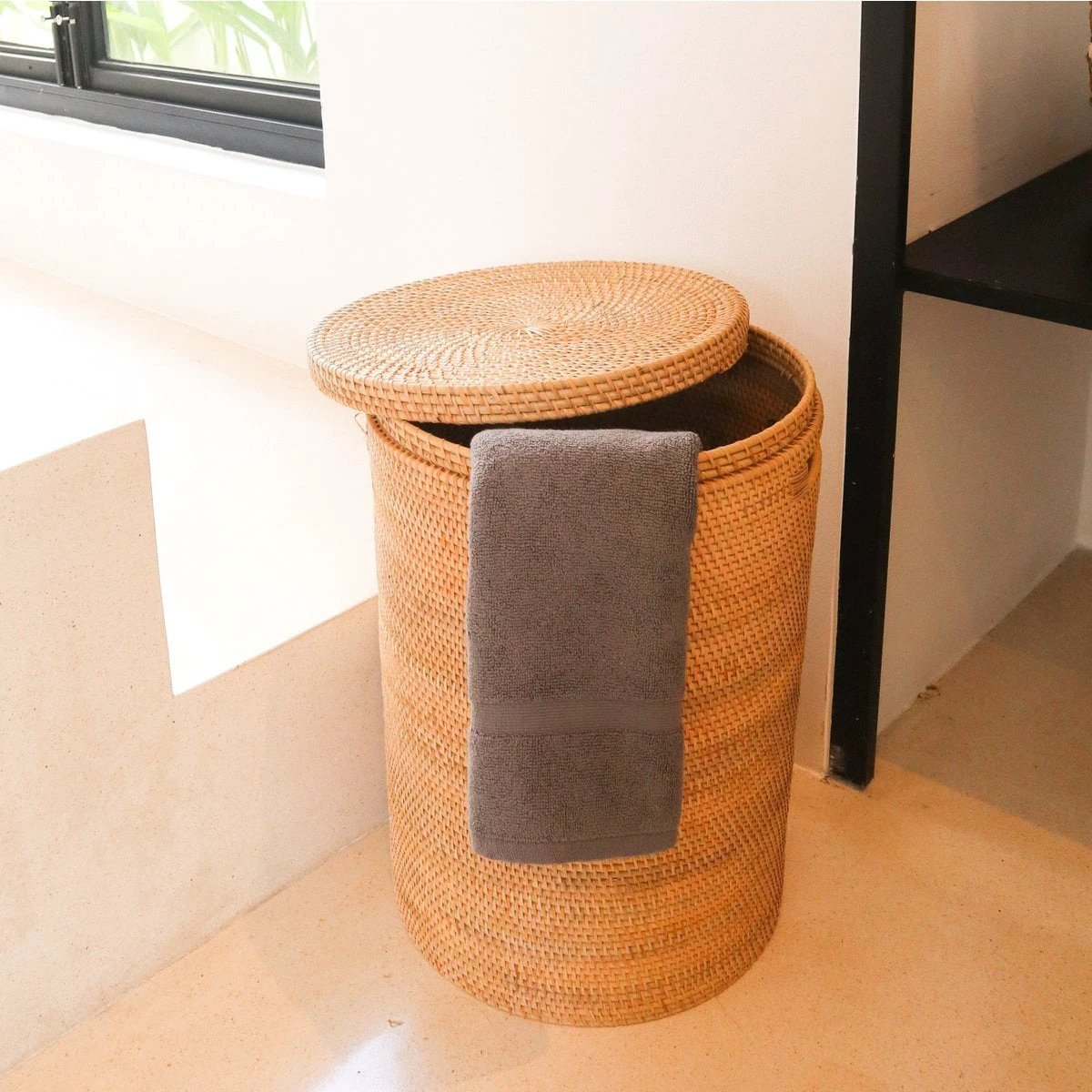Laundry Basket with Lid Storage Basket made from Rattan SARI (2 sizes) by Soeji