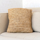 Boho Cushion Made of Raffia – 40x40 cm Decorative Woven Cushion – Sofa Cushion – Natural Beige Square Pillow Handmade from Raffia JIWA by Soeji
