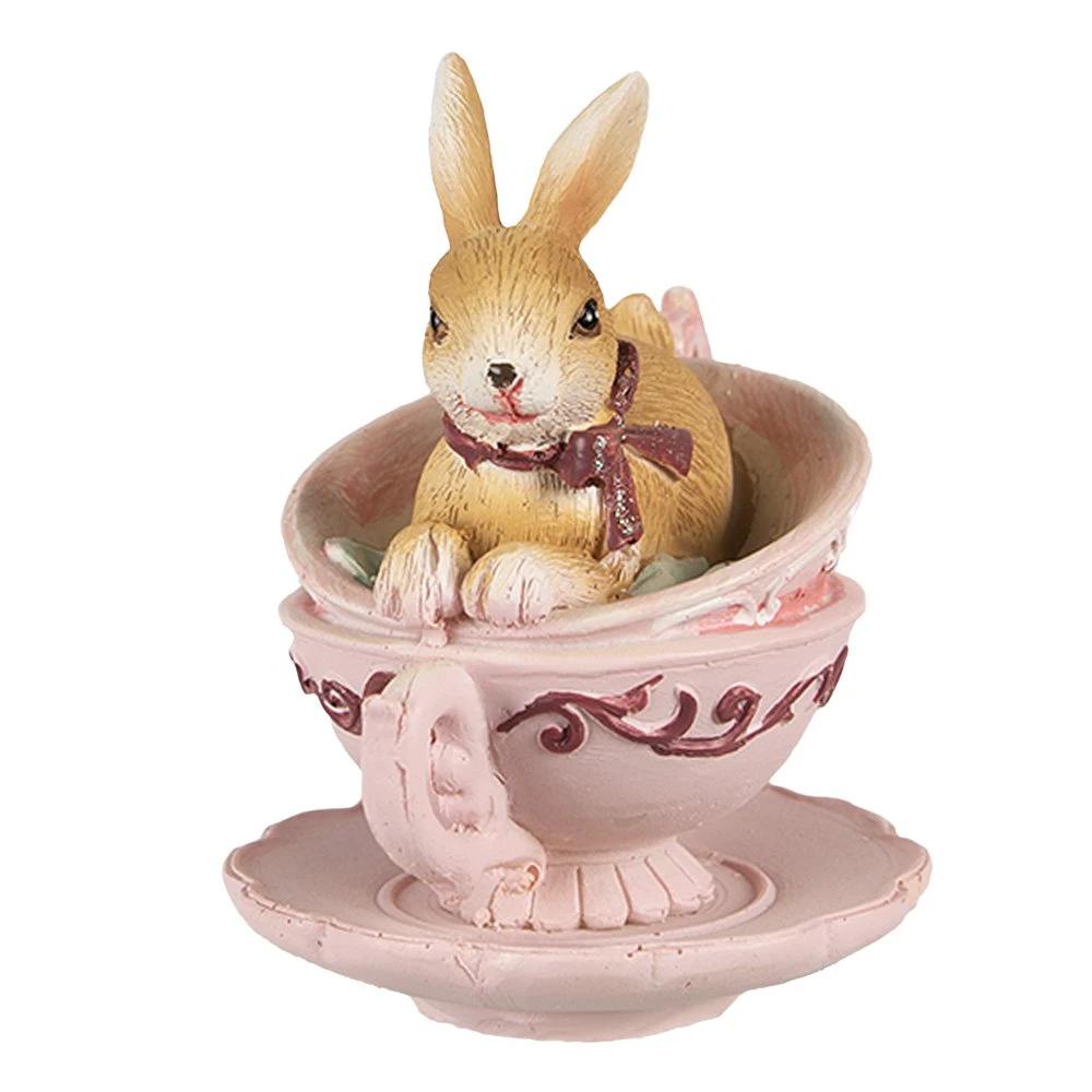 Rabbit statue 9 cm Brown Pink Polyresin by Clayre & Eef.