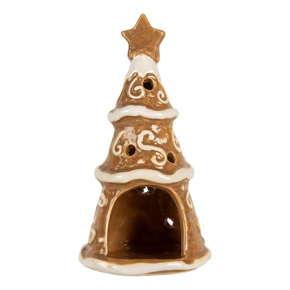 Tea light holder Christmas tree Ø 8x15 cm Brown Ceramic by Clayre & Eef.
