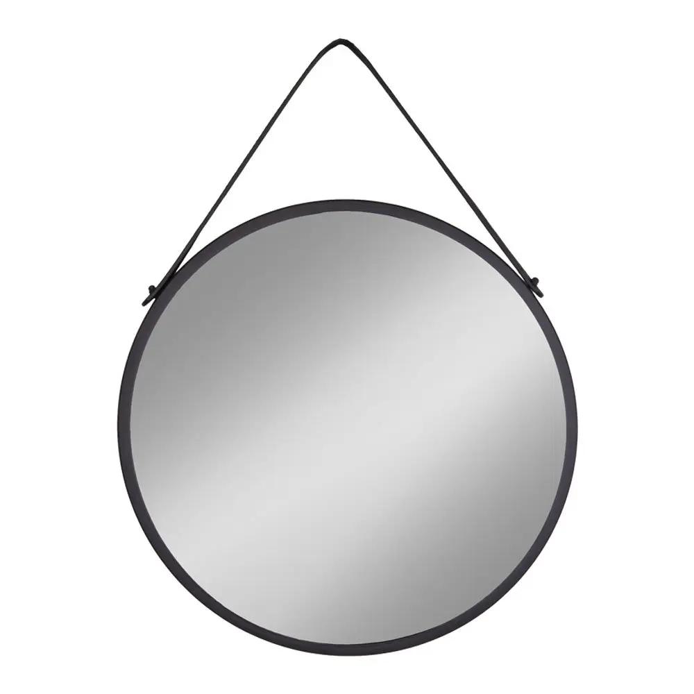 Trapani Mirror - Black, Steel, Artificial Leather, Ø38cm by EMIRELLE