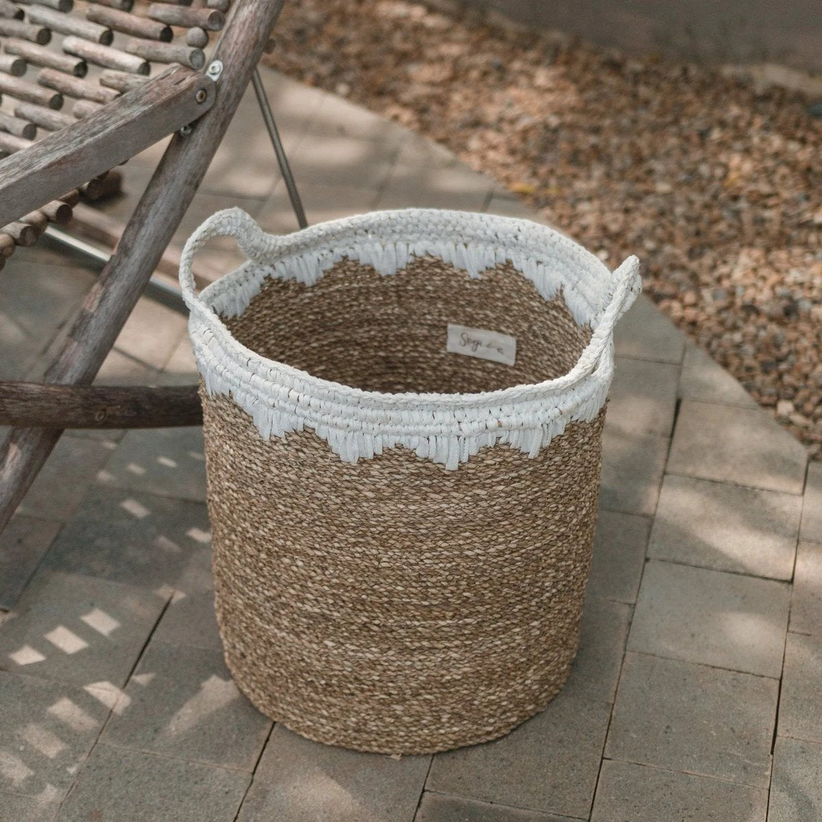 Large Laundry Basket Round Storage Basket Plant Basket Woven from Natural Fibres NIAS white (2 sizes) by Soeji