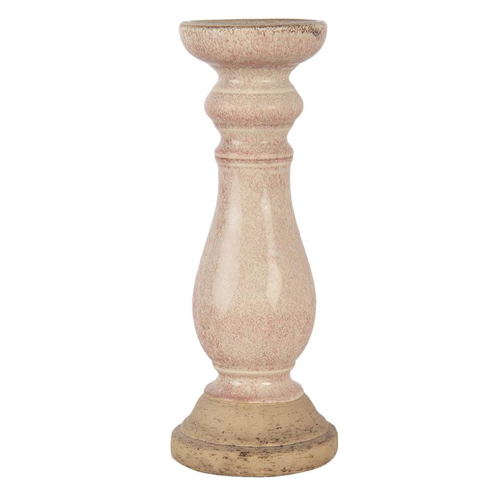 Candlestick Ø 14x36 cm pink ceramic candle stand by Clayre & Eef.