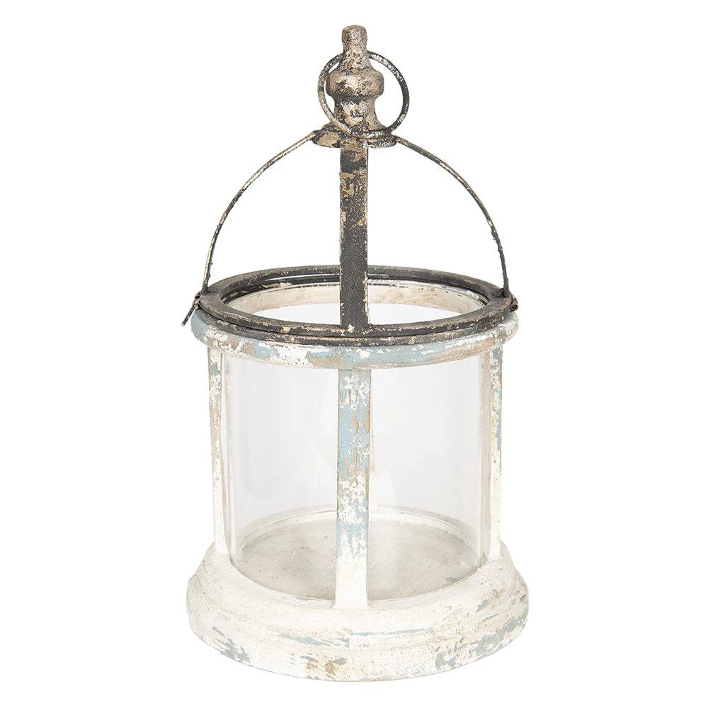 Relief light Ø 28x46 cm White wood candle holder by Clayre & Eef.