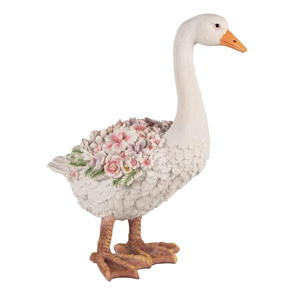 Goose statue 45 cm White Pink Polyresin statue decoration by Clayre & Eef.