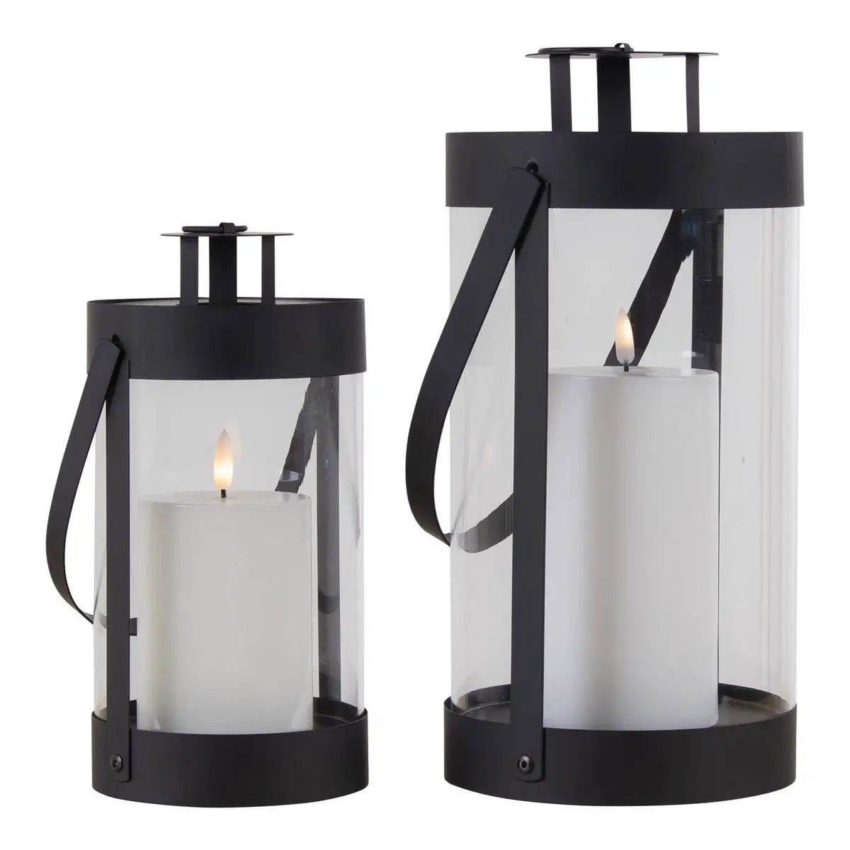 Bondi Lanterns - Black, Steel/Glass - Set of 2 by EMIRELLE