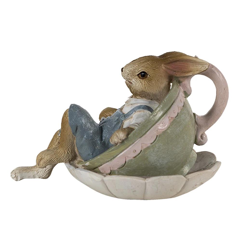 Rabbit statue 11x8x7 cm Brown Green Polyresin Home accessories by Clayre & Eef.