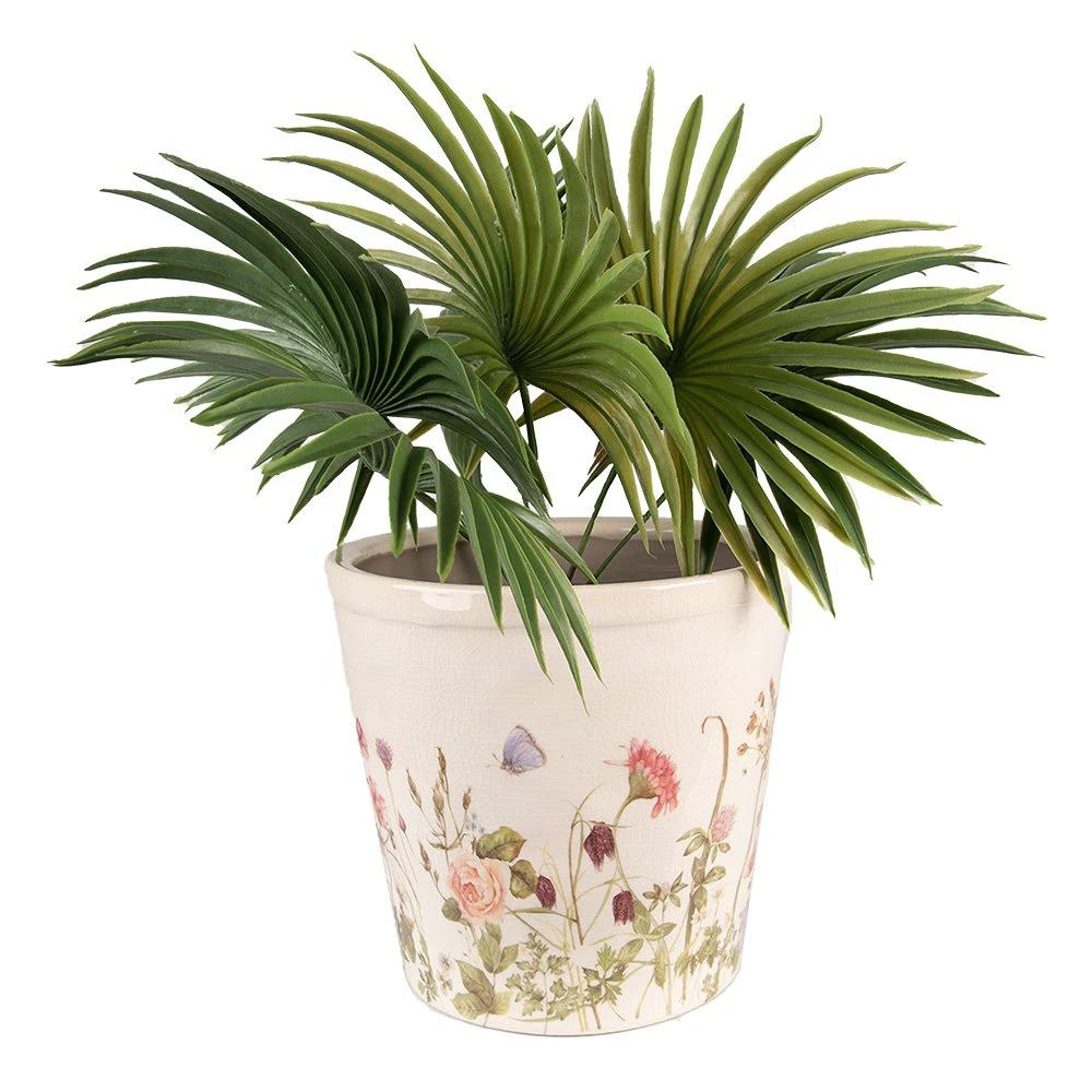 Flowerpot Ø 21x19 cm Pink Beige Ceramic Flowers Flowerpot Indoor by Clayre & Eef.