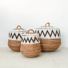 Laundry Basket with Lid – Boho Laundry Hamper Round – Large Boho Basket – Woven Basket with Cotton Pattern PALEM (3 sizes Ø33/43/55cm) by Soeji