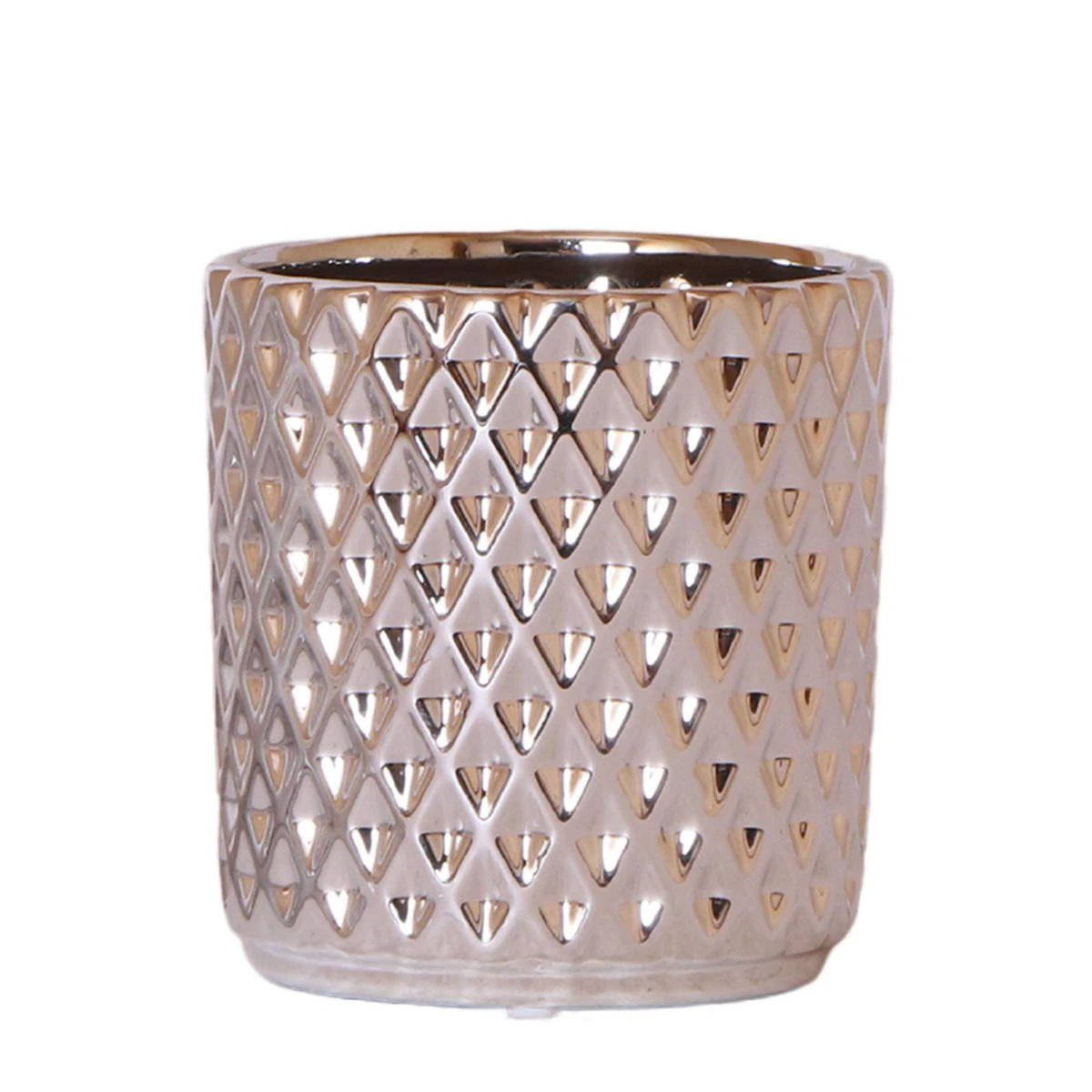Hummingbird Home | Metallic diamond flower pot - Silver ceramic decorative pot Ø9cm by Kolibri Company