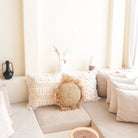 Round Boho Cushion with Fringes Decorative Cushion Ø40/50 cm Throw Pillow made from Raffia Sofa Cushion with Filling TARAKAN beige by Soeji