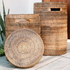 Large Laundry Basket with Lid – Woven Round Basket – Brown Boho Storage Basket – Decorative Rattan Basket (2 sizes Ø 36/40 cm) SARI (brown) by Soeji