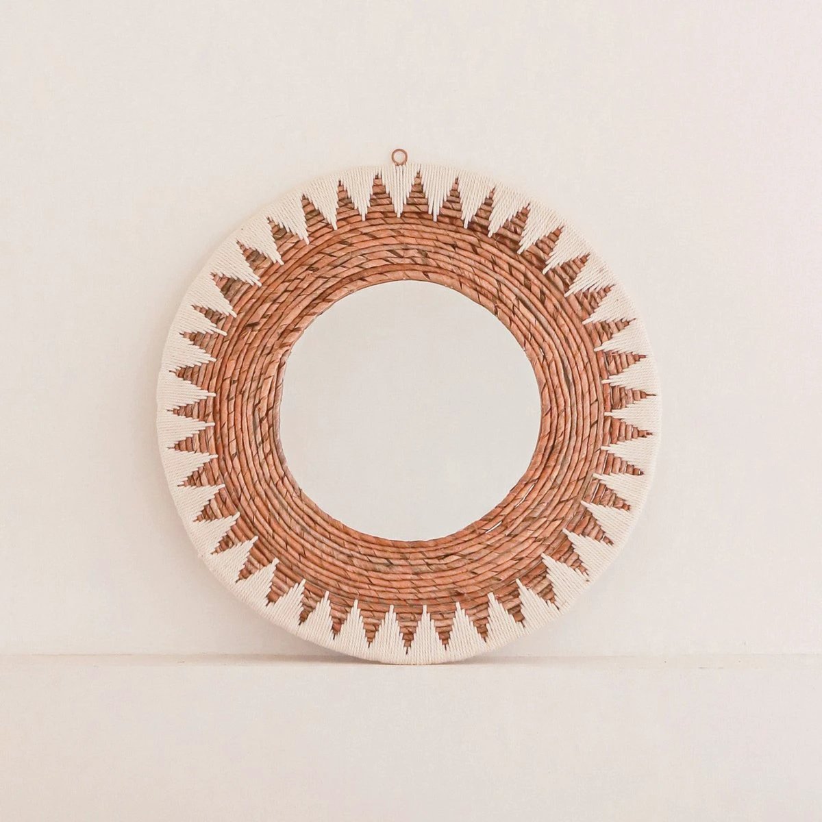 Round Boho Mirror 60 cm | Handmade Woven Wall Mirror AWAN | Wall Decoration with Pattern made of Cotton Cords by Soeji