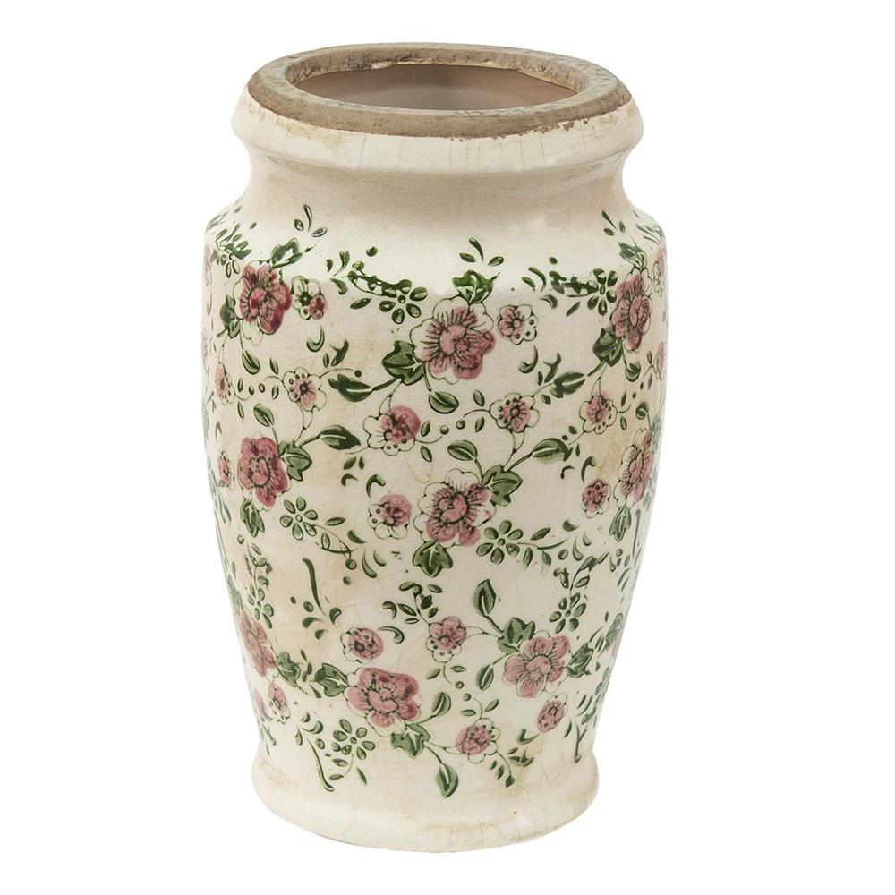 Vase Ø 15x26 cm pink beige ceramic floral decoration vase by Clayre & Eef.