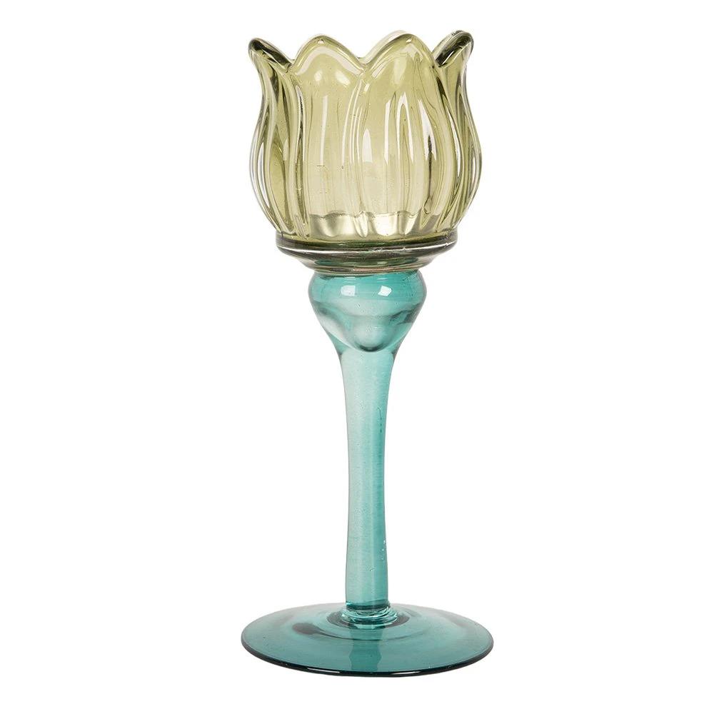 Tea light holder Ø 7x19 cm Green glass by Clayre & Eef.