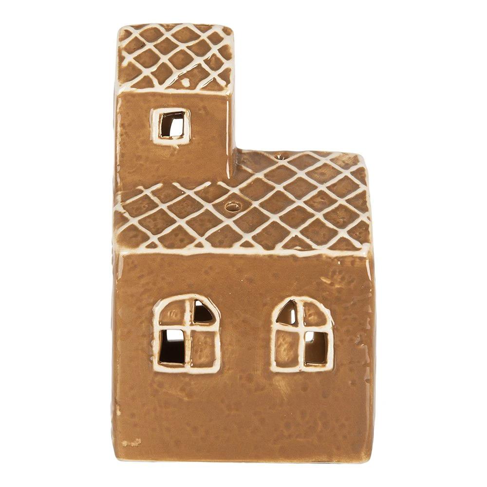 Tea light holder House 10x10x16 cm Brown Ceramic by Clayre & Eef.