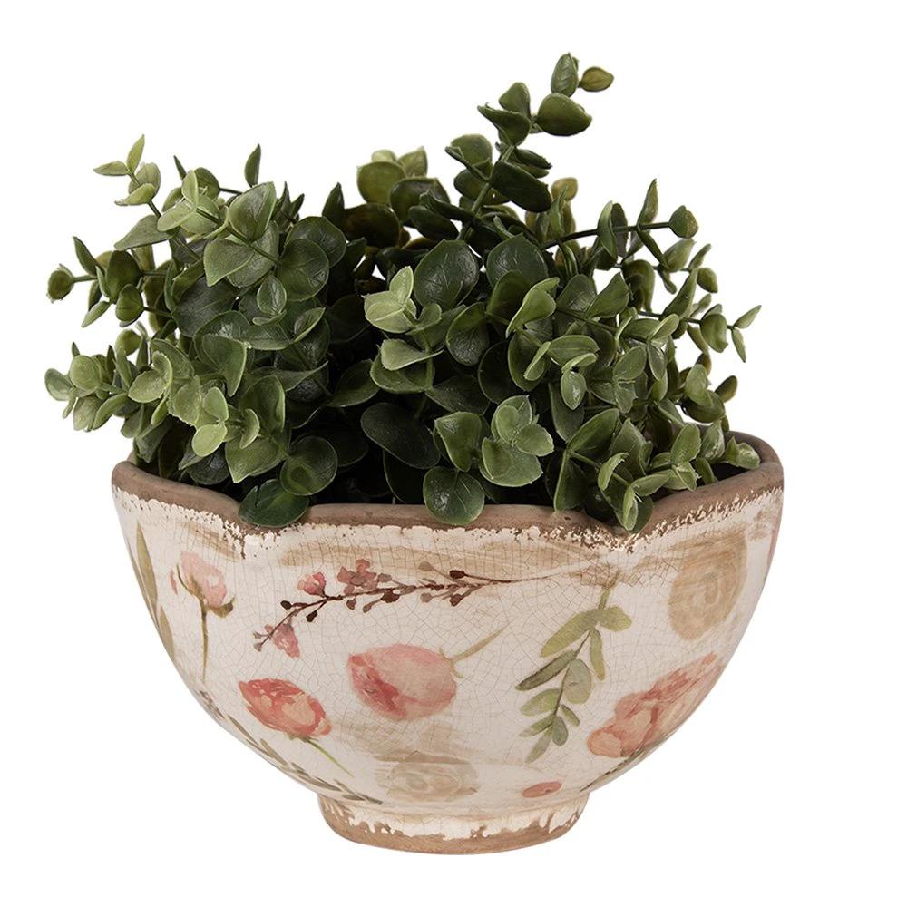 Flowerpot Ø 21x12 cm Beige pink ceramic flower flowerpot inside by Clayre & Eef.