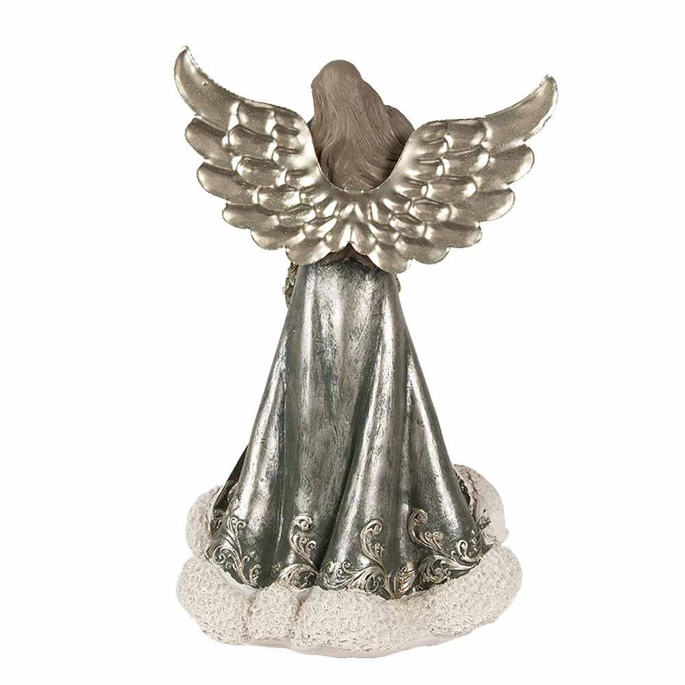 Angel statue 24 cm Gray Green Polyresin Christmas decoration by Clayre & Eef.