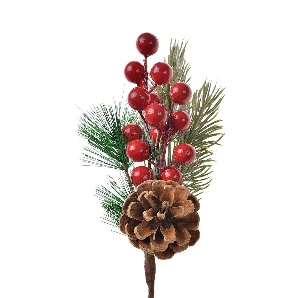 Dekozweig 25 cm Rot Grün Kunststoff Tannenzapfen Weihnachtsdekoration von Clayre & Eef.