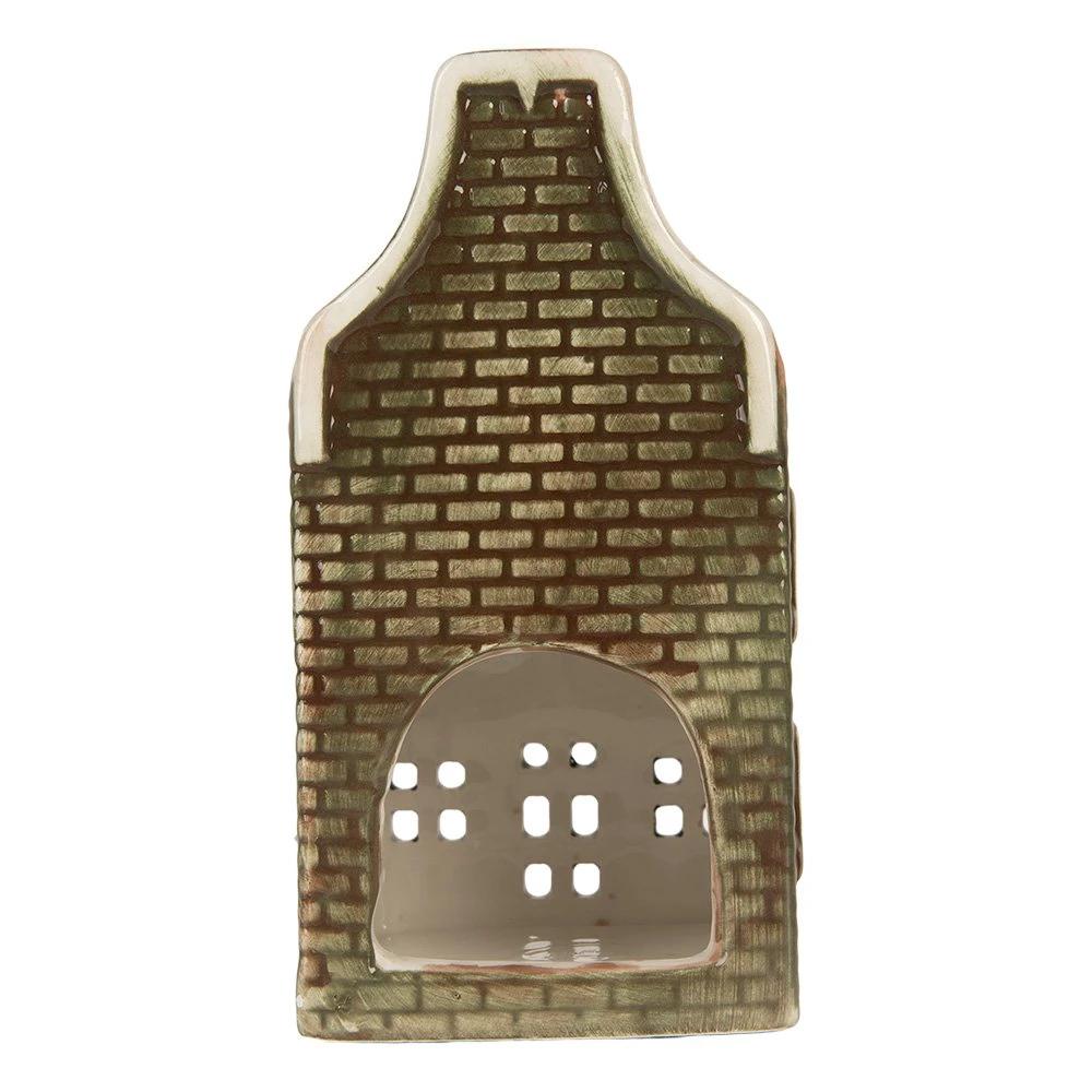 Tea light holder House 7x7x14 cm Green Ceramic by Clayre & Eef.
